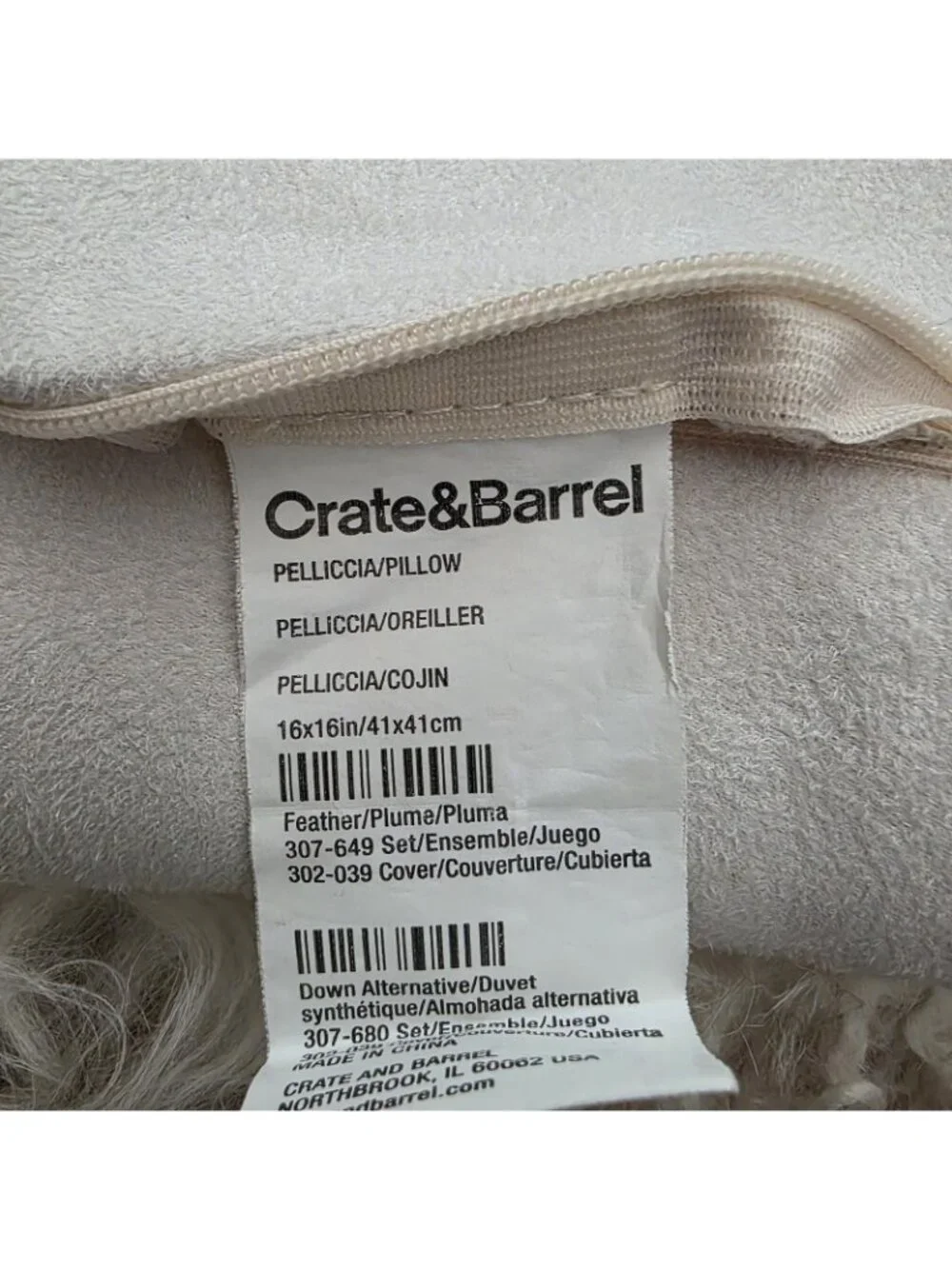 Crate & Barrel Mongolian Fur Pelliccia Ivory Pillow Sham 15